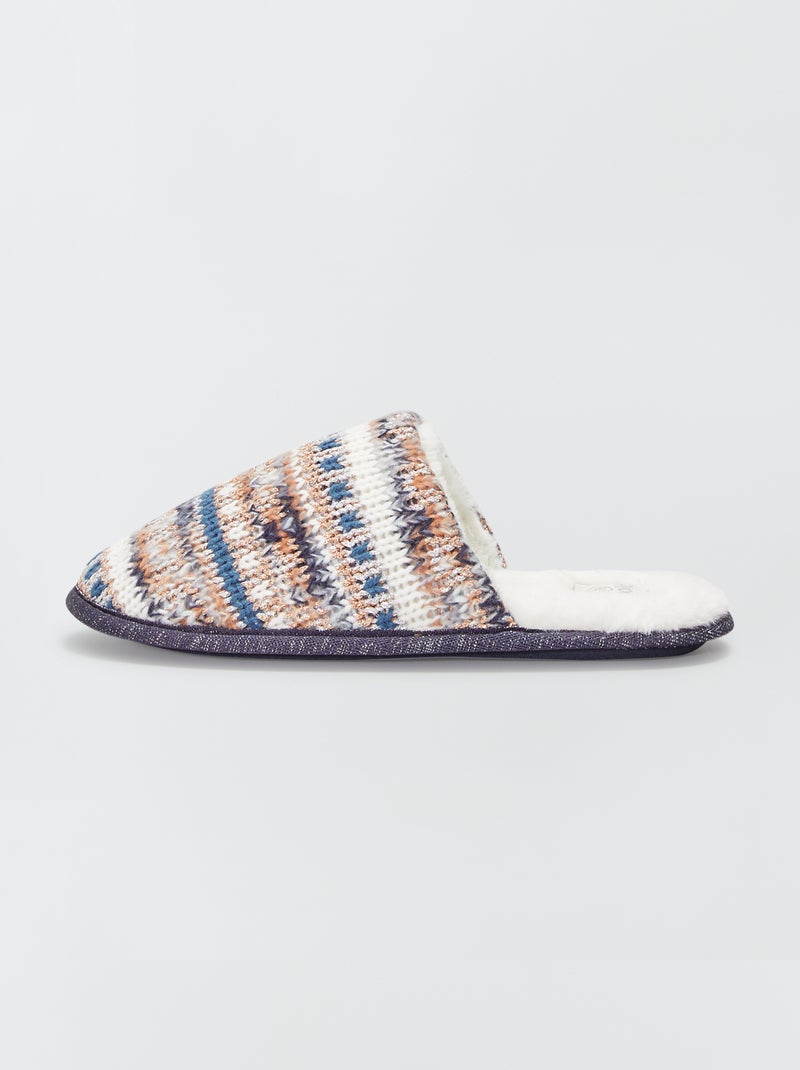 Chaussons mules en maille jacquard Bleu marine - Kiabi