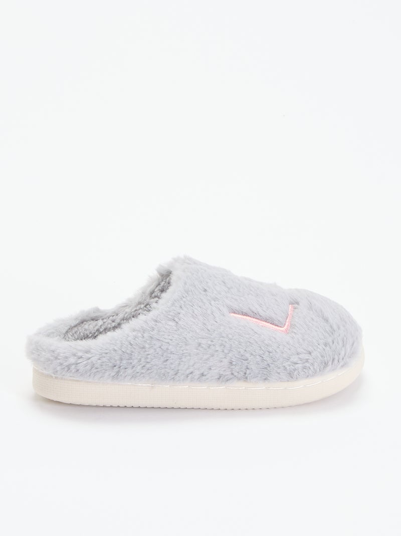 Chaussons mules en maille peluche Gris - Kiabi
