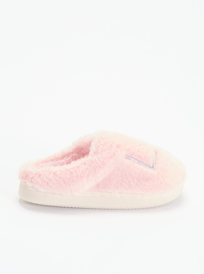 Chaussons mules en maille peluche Rose - Kiabi