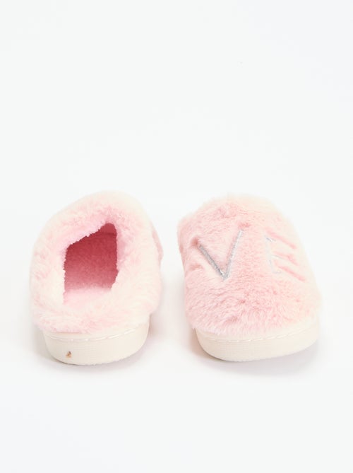 Chaussons mules en maille peluche - Kiabi