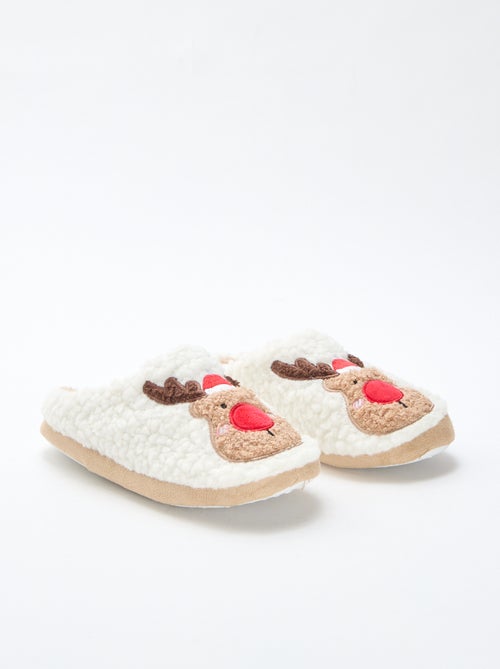 Chaussons mules en matière effet moutonnée - Kiabi