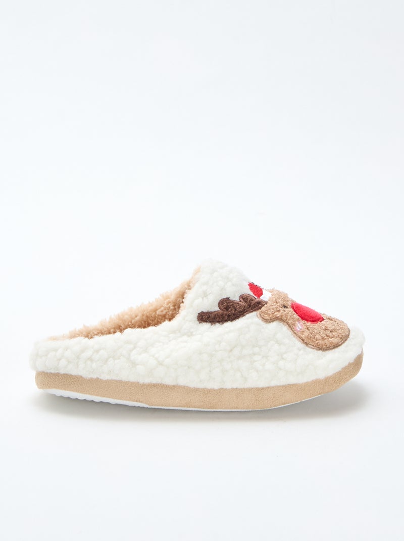 Chaussons mules en matière effet moutonnée Rouge - Kiabi