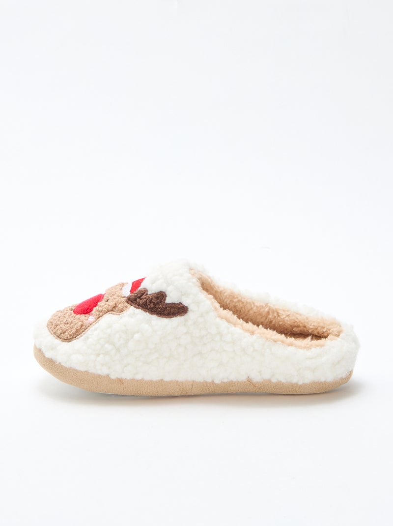 Chaussons mules en matière effet moutonnée Rouge - Kiabi