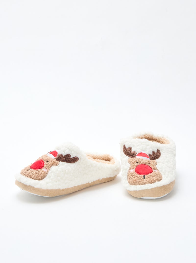 Chaussons mules en matière effet moutonnée Rouge - Kiabi