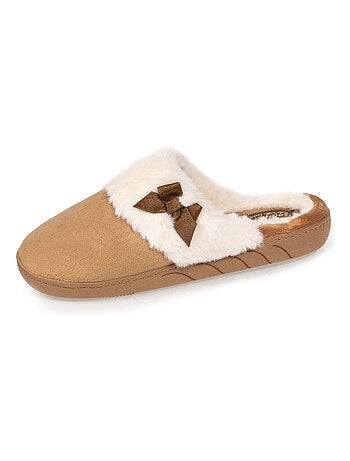 Chaussons mules en microvelours avec un petit noeuf satiné fille Isotoner