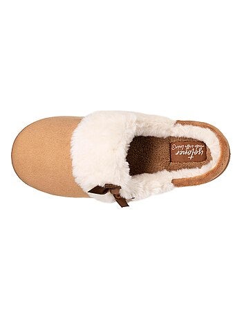 Chaussons mules en microvelours avec un petit noeuf satiné fille Isotoner