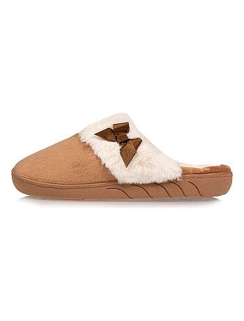 Chaussons mules en microvelours avec un petit noeuf satiné fille Isotoner