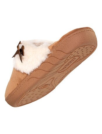 Chaussons mules en microvelours avec un petit noeuf satiné fille Isotoner