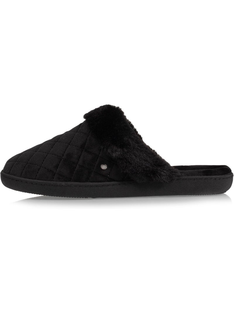 Chaussons mules en microvelours matelassé femme isotoner Noir - Kiabi