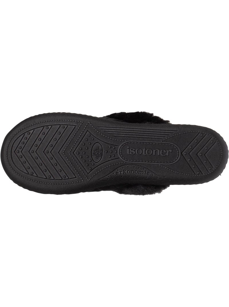 Chaussons mules en microvelours matelassé femme isotoner Noir - Kiabi