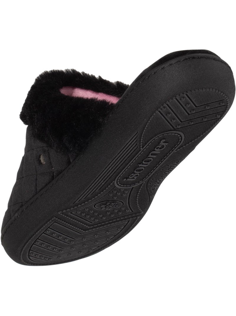 Chaussons mules en microvelours matelassé femme isotoner Noir - Kiabi