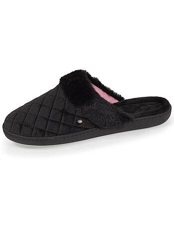 Chaussons mules en microvelours matelassé femme