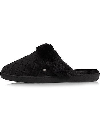Chaussons mules en microvelours matelassé femme