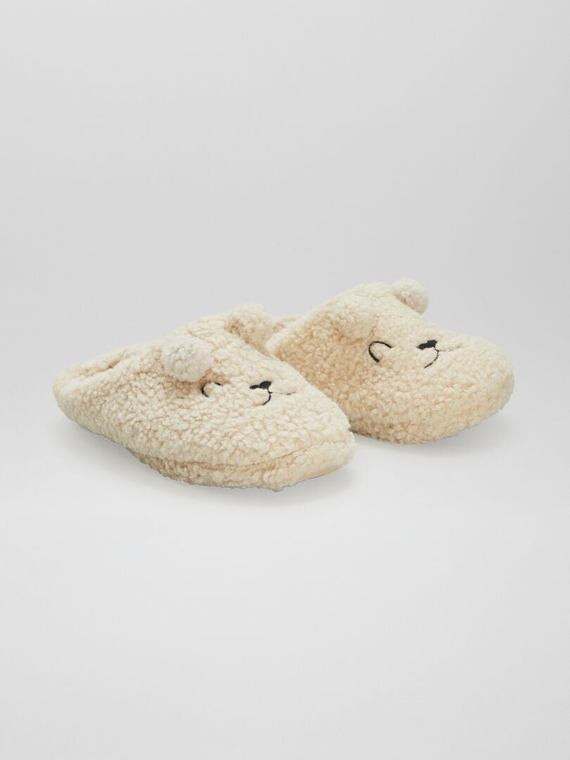 Chaussons mules en sherpa Beige - Kiabi