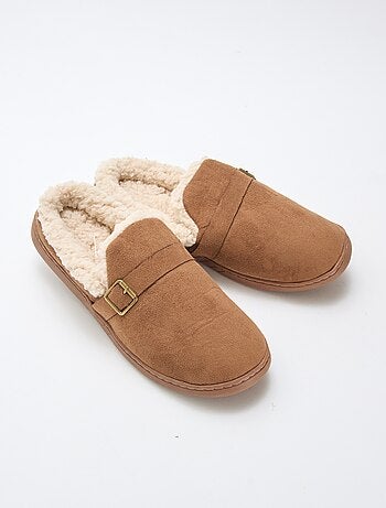 Chaussons mules en suédine et sherpa