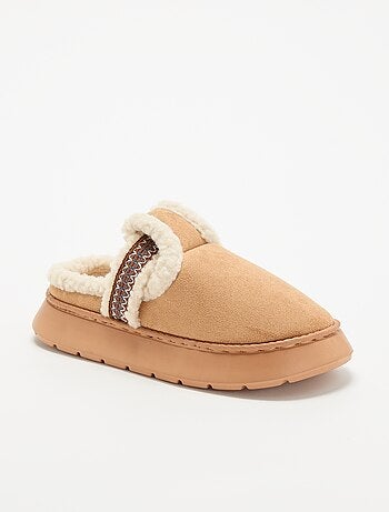 Chaussons mules en suédine fourrés à large semelle