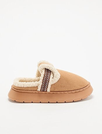Chaussons mules en suédine fourrés à large semelle