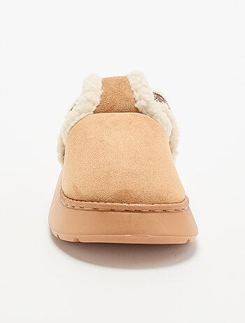 Chaussons mules en suédine fourrés à large semelle