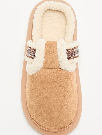 Chaussons mules en suédine fourrés à large semelle