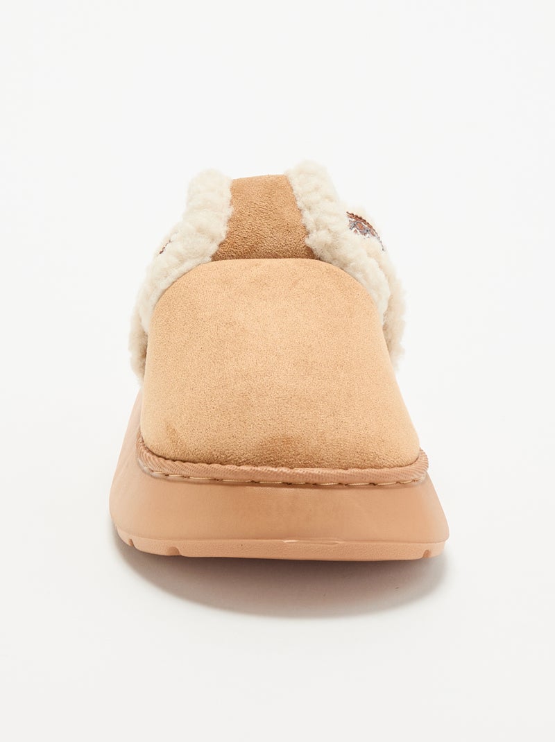 Chaussons mules en suédine fourrés à large semelle Marron - Kiabi
