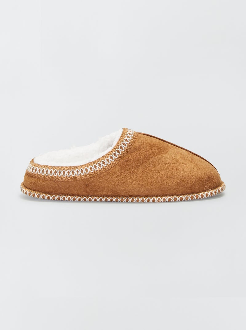 Chaussons mules en suédine fourrés camel - Kiabi