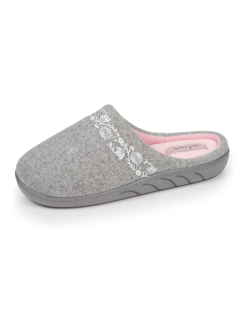 Chaussons mules en tissu polaire, semelle ergonomique confort fille Isotoner Gris chiné - Kiabi