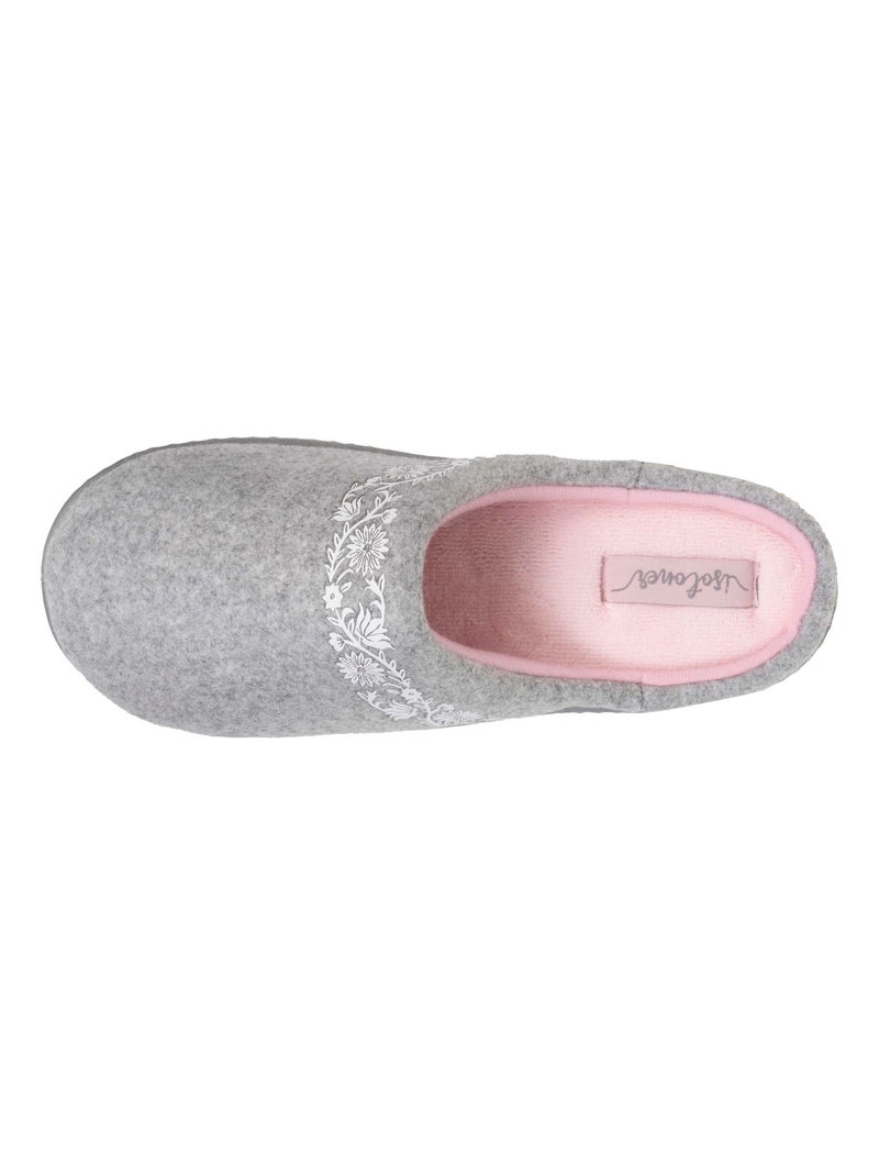 Chaussons mules en tissu polaire, semelle ergonomique confort fille Isotoner Gris chiné - Kiabi
