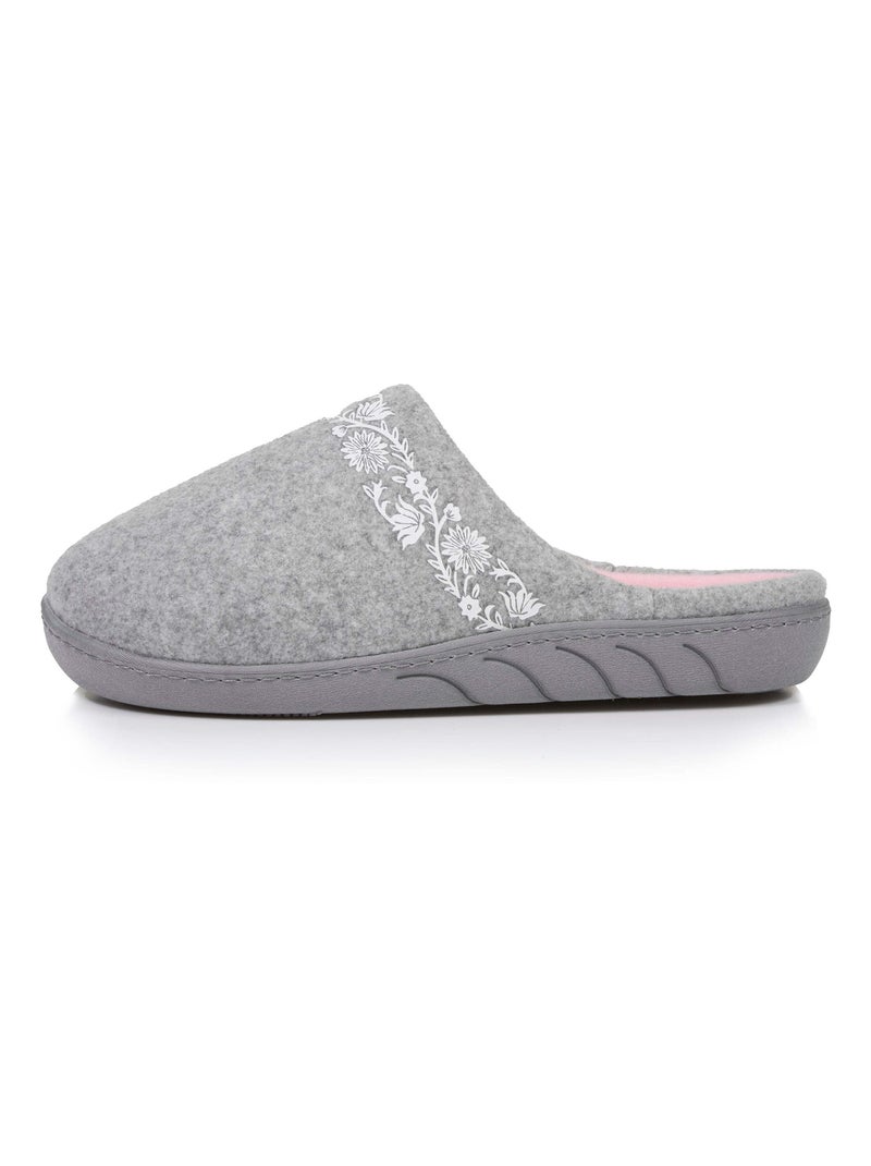Chaussons mules en tissu polaire, semelle ergonomique confort fille Isotoner Gris chiné - Kiabi