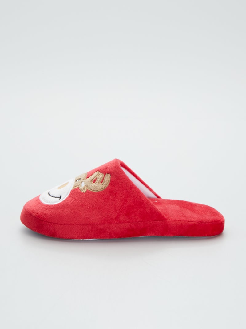 Chaussons mules en velours animé renne rouge - Kiabi