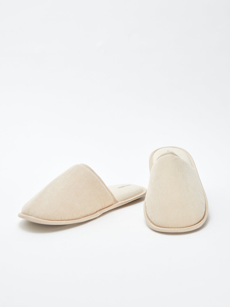 Chaussons mules en velours Beige - Kiabi