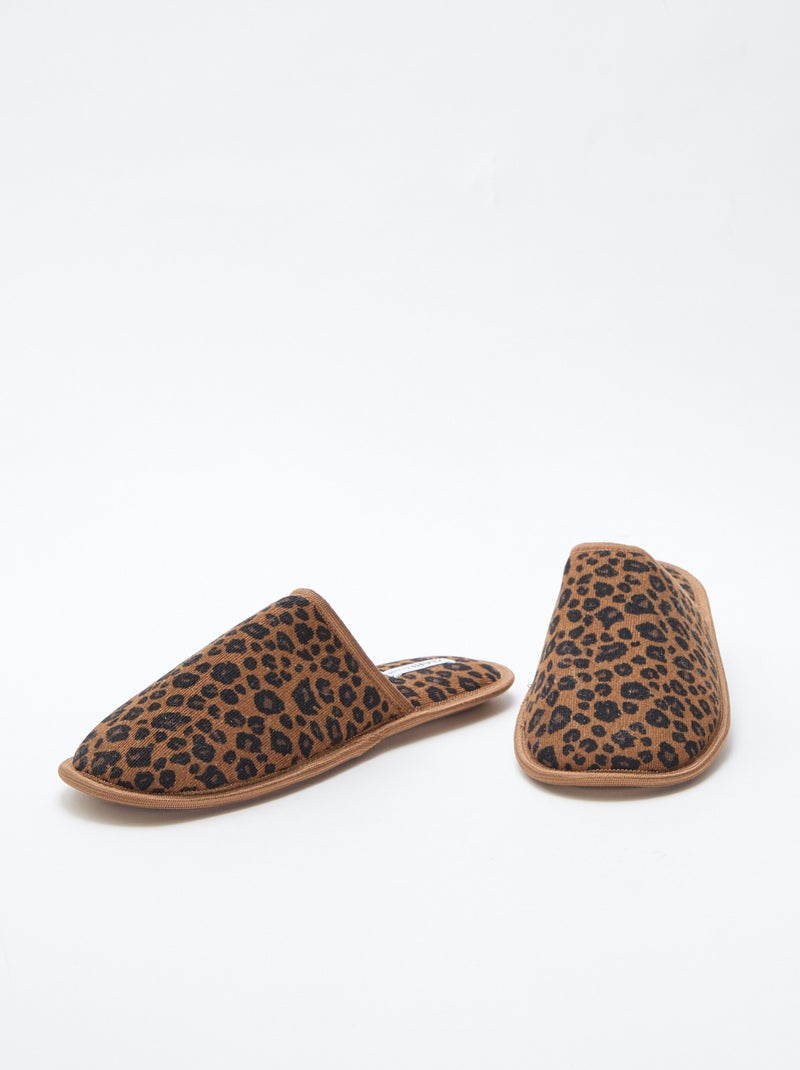 Chaussons mules en velours Léopard - Kiabi
