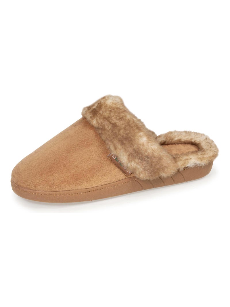 Chaussons mules en velours, semelle ultra confort femme Isotoner Camel - Kiabi