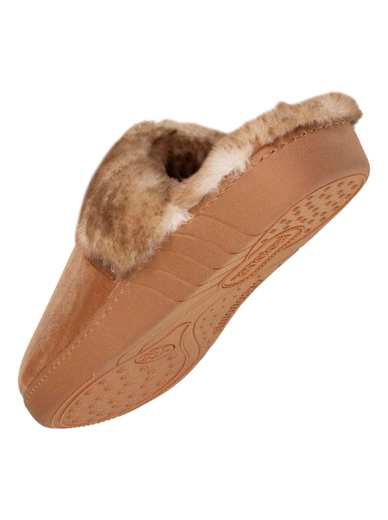 Chaussons mules en velours, semelle ultra confort femme Isotoner Camel - Kiabi