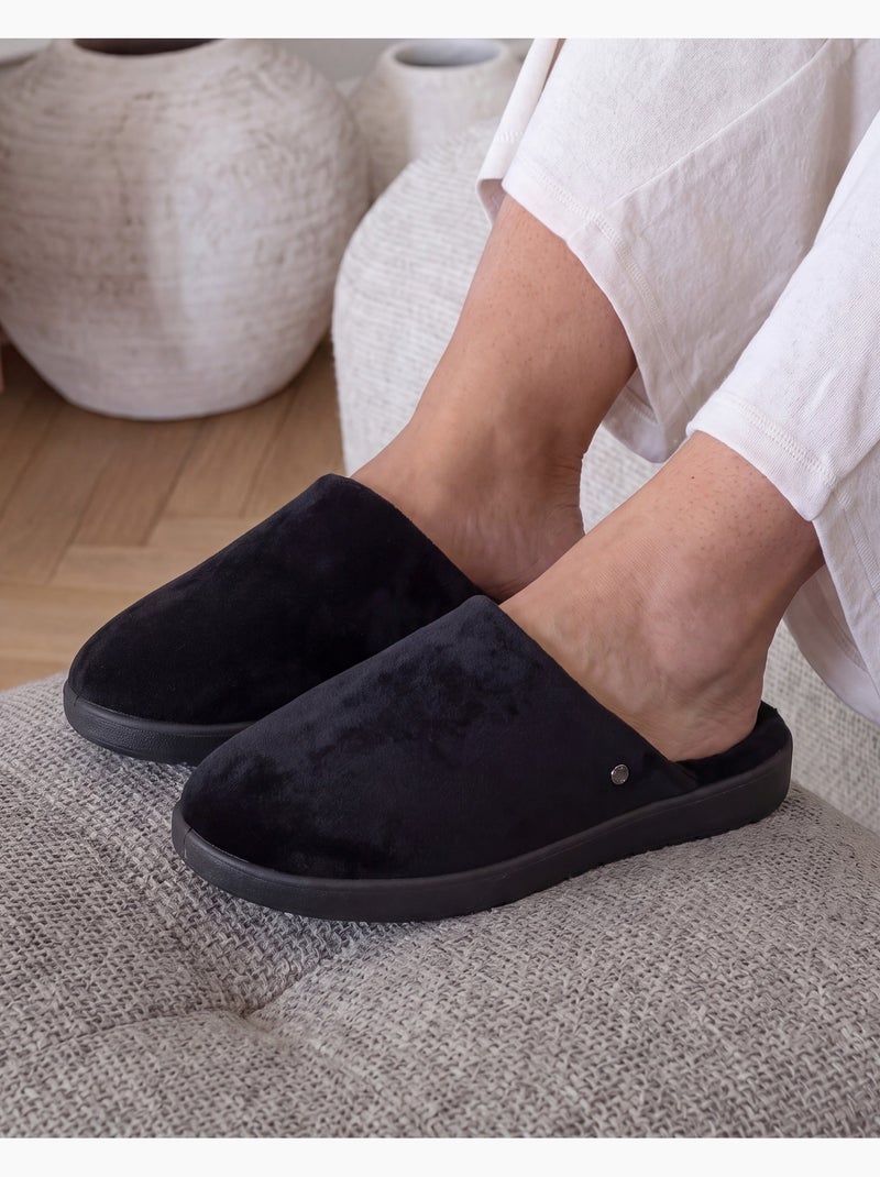 Chaussons mules en velours ultra doux femme isotoner Noir - Kiabi