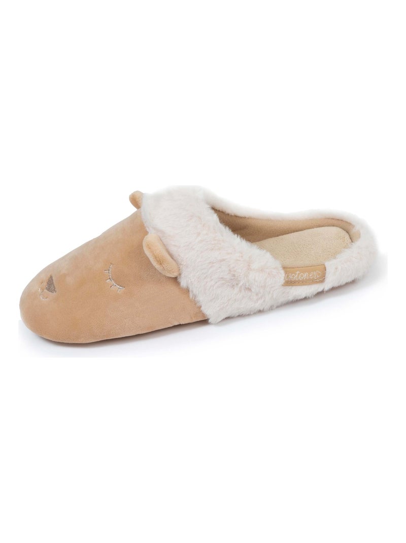Chaussons mules femme 3d microvelours beige Isotoner Beige - Kiabi