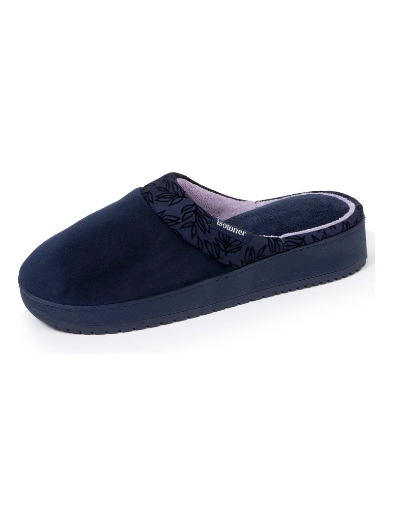 Chaussons mules femme talon feuilles marine Isotoner Bleu marine - Kiabi