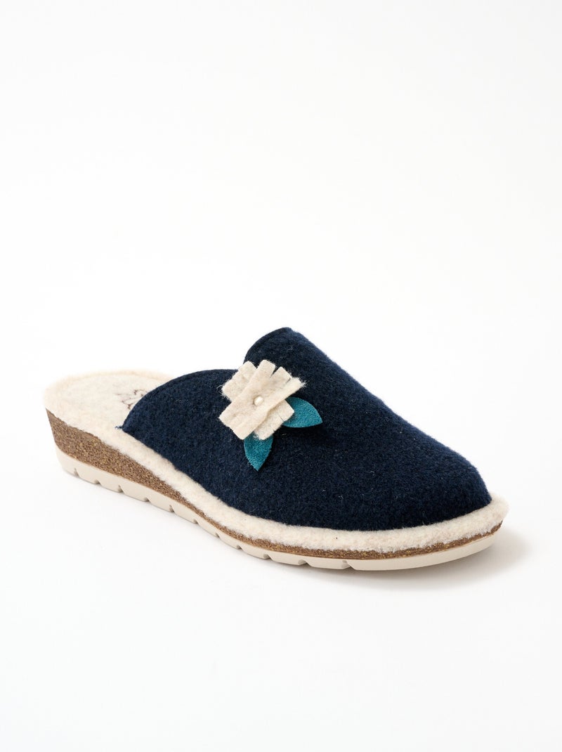Chaussons mules feutrine largeur confort Bleu marine - Kiabi