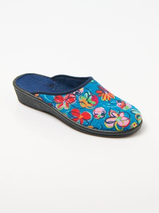 Chaussons mules fleuris largeur confort