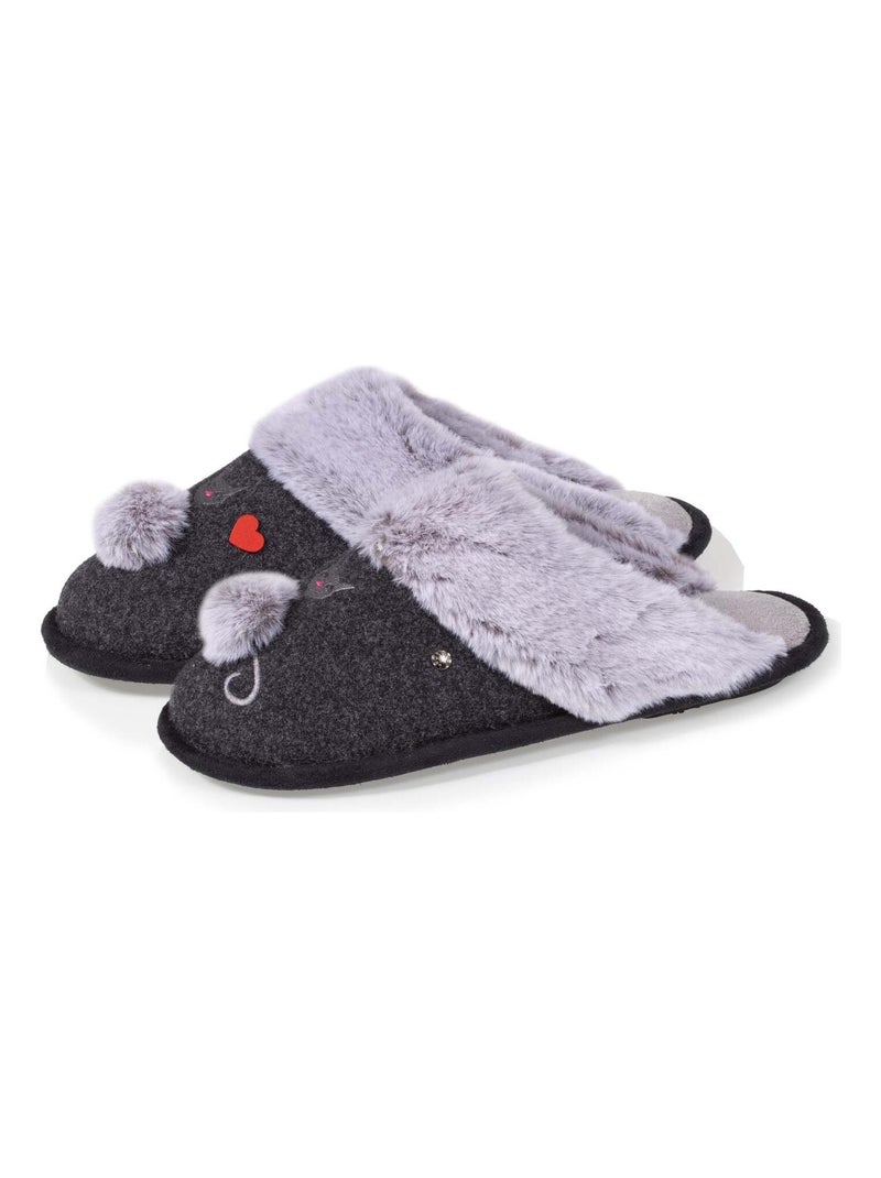 Chaussons mules fourrées Chat fantaisie Bleu marine - Kiabi