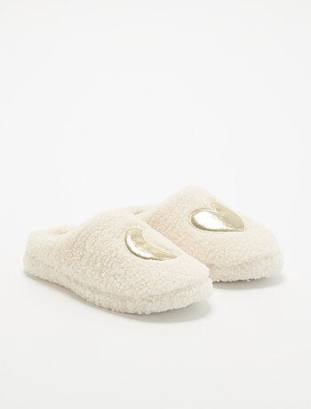 Chaussons mules fourrés avec patch