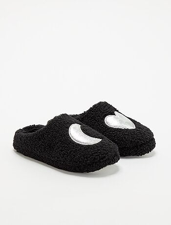 Chaussons mules fourrés avec patch