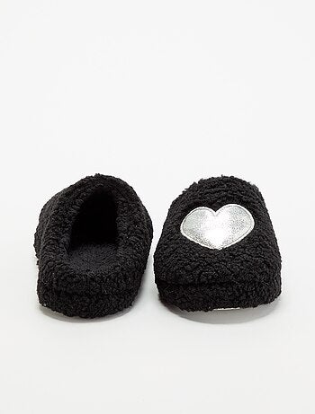 Chaussons mules fourrés avec patch