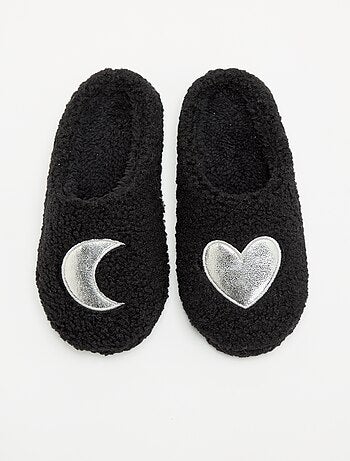 Chaussons mules fourrés avec patch