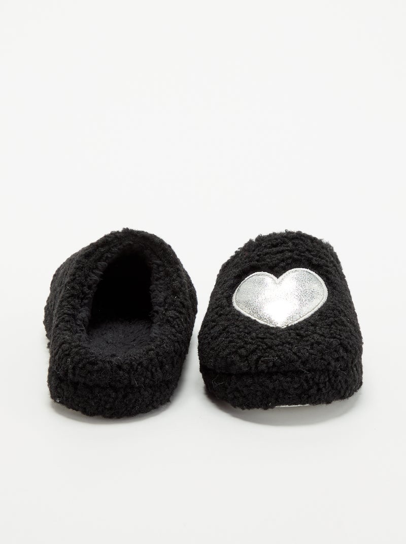 Chaussons mules fourrés avec patch Noir - Kiabi
