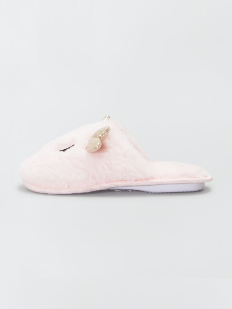 Chaussons mules fourrés et 'renne' rose - Kiabi