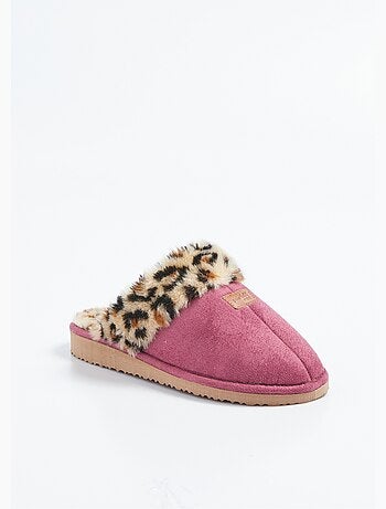 Chaussons mules fourrés imprimé léopard largeur confort - Afibel