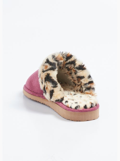 Chaussons mules fourrés imprimé léopard largeur confort - Afibel - Kiabi
