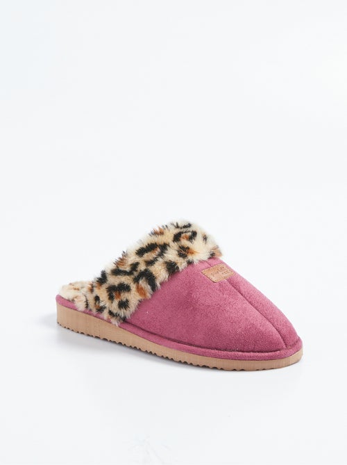 Chaussons mules fourrés imprimé léopard largeur confort - Kiabi