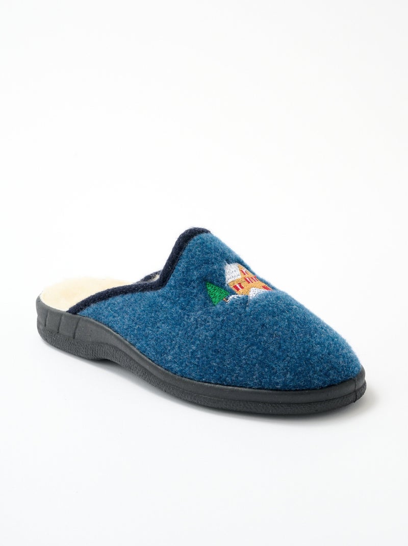 Chaussons mules fourrés largeur confort Bleu - Kiabi