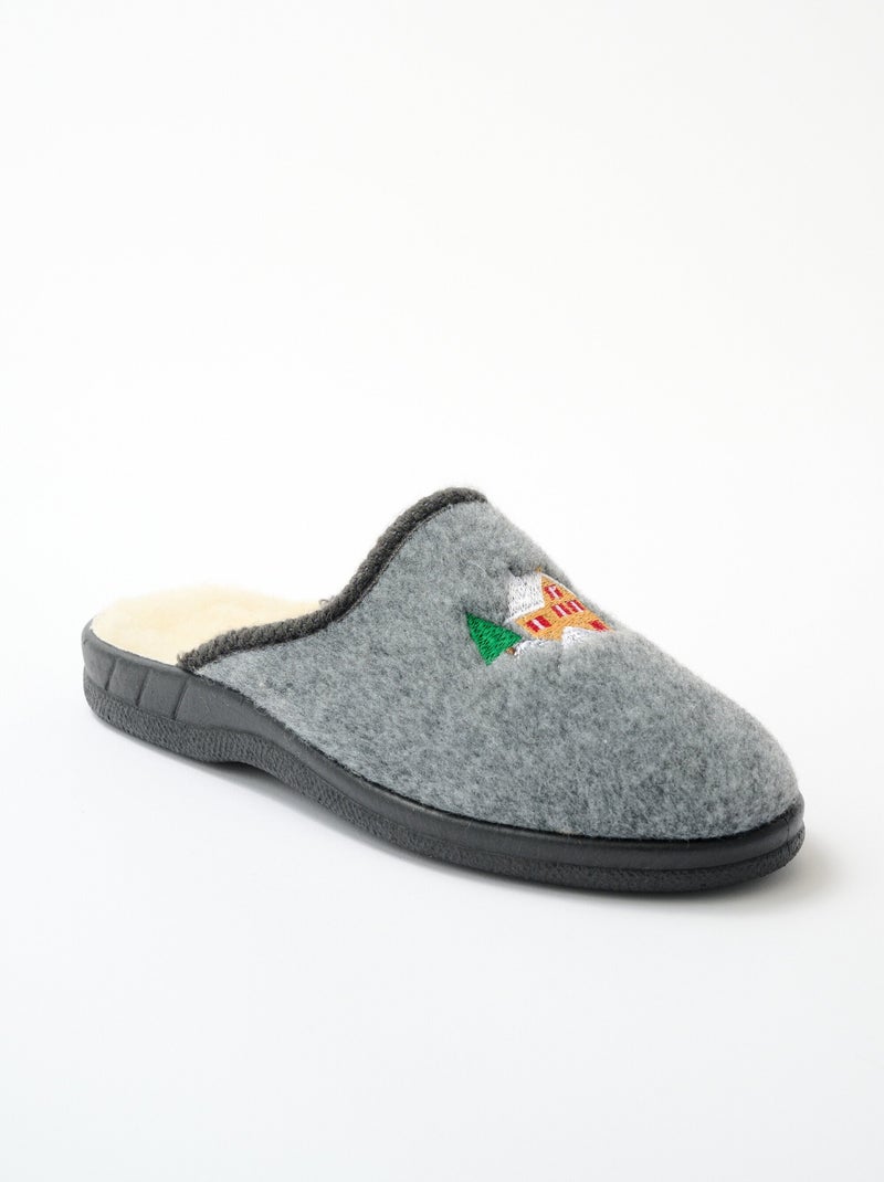 Chaussons mules fourrés largeur confort Gris - Kiabi
